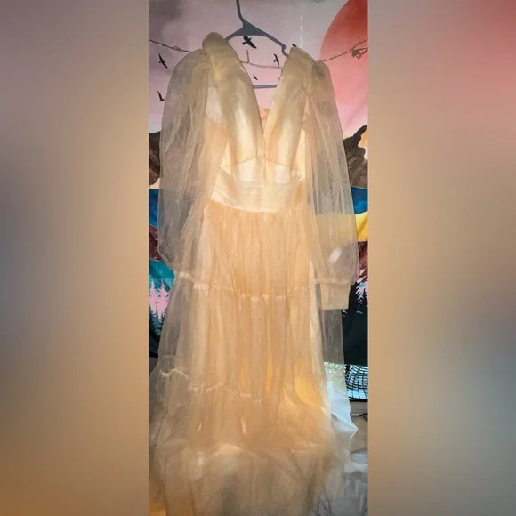 Elegant Peach Tulle Gown - Picture 3 of 3